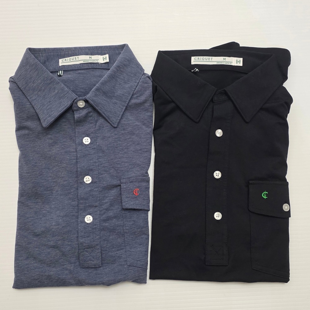 Lot of 2 Criquet Polo Shirts Mens M Black Blue Performance Pima Cotton Blend